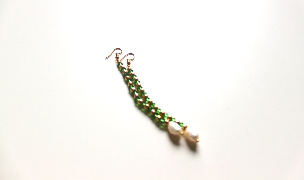 Green Crystals and Pearl Earring